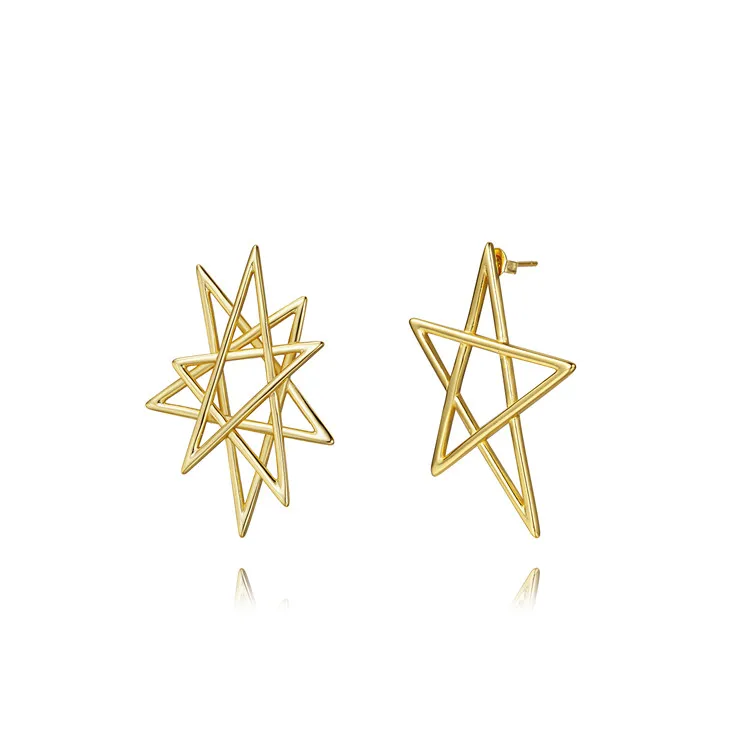 

New Woman Statement Hoop Stud Earrings 24K Gold Plated Star Earrings Jewelry, Silver/custom color