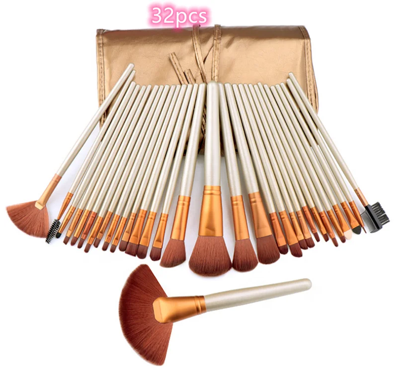 

32 PCS High Quality Professional Synthetic Handle Black Natural Hair Loose Power Blending Blush Makeup Brushes Sets, Customized color