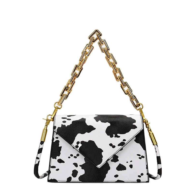 

Wholesale 2021 New Animals Cow Pattern Thick Chain Shoulder Purses Luxury PU Leather Handbags for Women Ladies