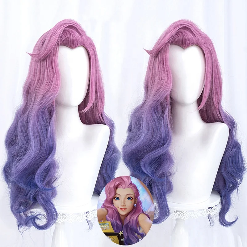 

75cm Long Pink Blue Mixed Wave Seraphine Wig League of Legends LOL Spirit Blossm Anime Wig Synthetic Hair Cosplay Wigs CS-119P