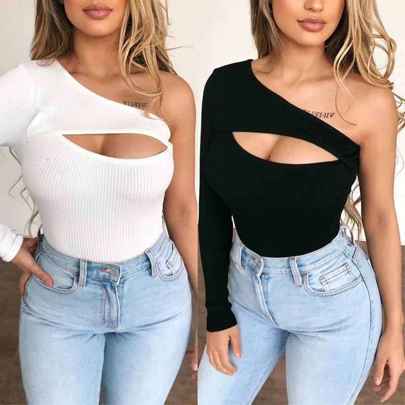 

Yingchao 2021 Fashion Hot Sexy Casual Crew Neck Hollow Out Tight Bodycon Long Sleeve Shirt Crop Tops T-shirt Women Daily Wear