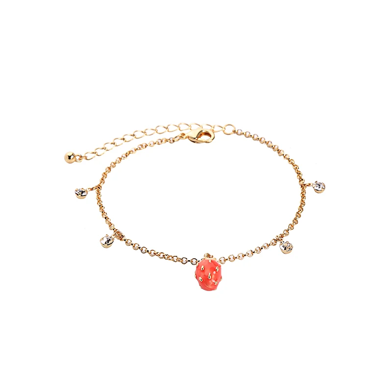 

s98126d Fashion Jewelry Strawberry Bracelets Bangle Simple Sweet Lovely Alice Pearl Bracelet Girl Children Gift, Gold