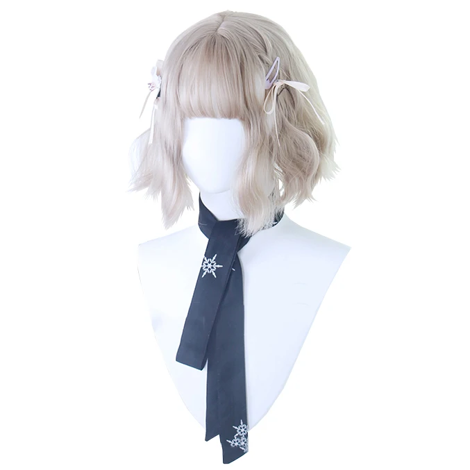 

Flax Gold Short Bob Curly Synthetic Hair Lolita Japanese Cosplay Party Cute Natural Female Sweet Girl Natural Princess Wigs, Pic showed