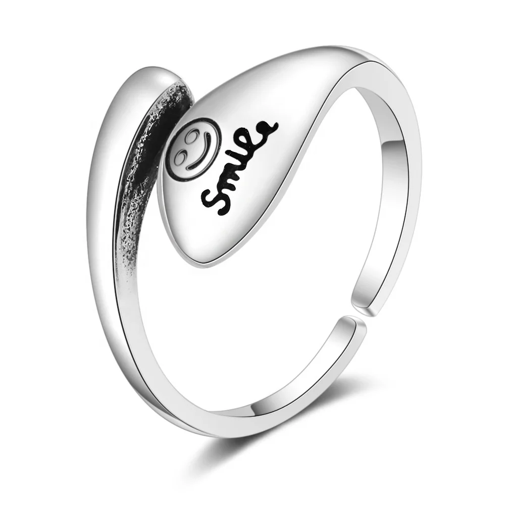 

Korean Fashion Retro Letters Jewelry Women Smile Ring Wholesale, White