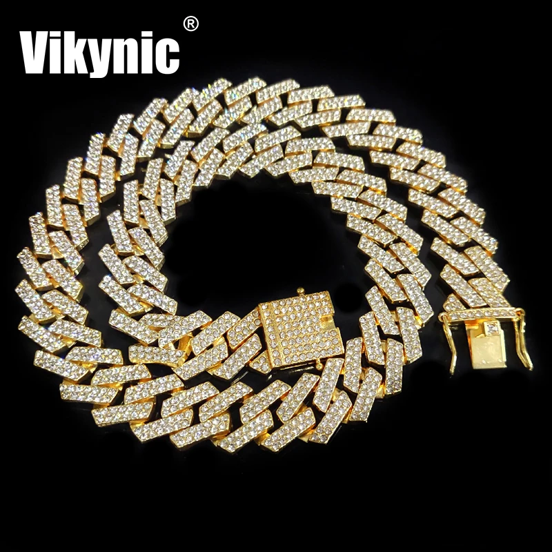

22K Gold Plated Hip Hop 20mm Diamond Chain Cuban Link Chain Iced Out Cubic Zirconia Necklace Cuban Link Chain Necklace, Gold/silver/rose gold