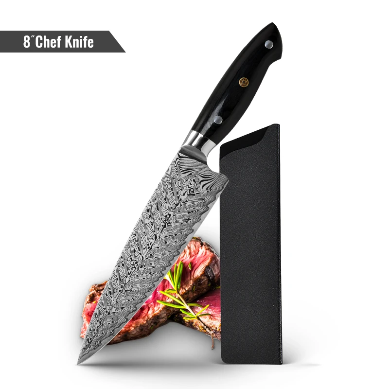 

Konoll  5Cr15Mov Professional Kitchen Chef Knives With Damascus Fishbone Pattern Laser