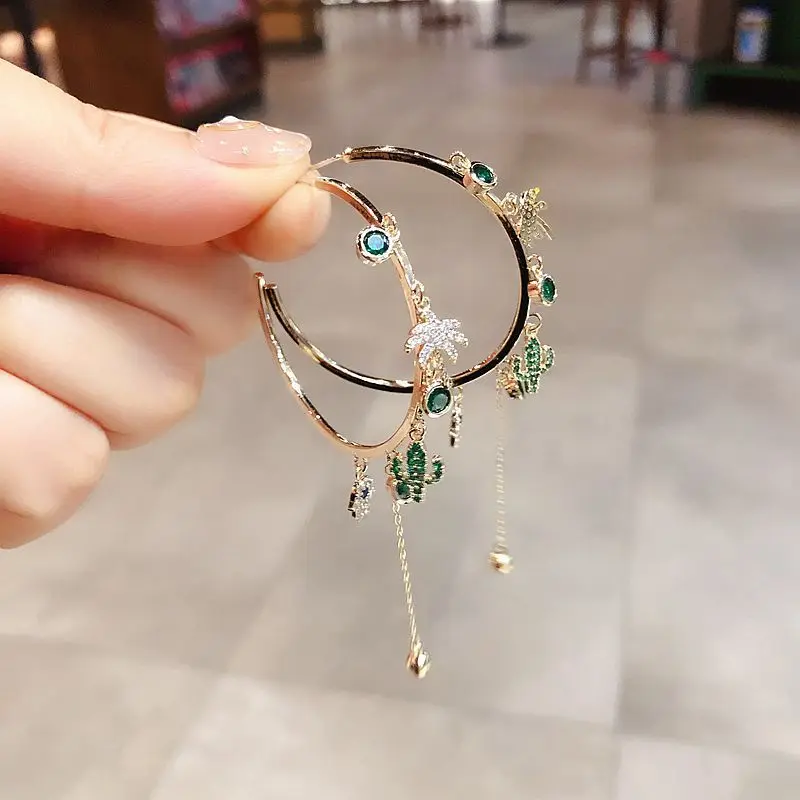 

Large Cactus hoop earrings Zircon emerald crystal Gold Plated Earrings Jewelry for Women 20091618