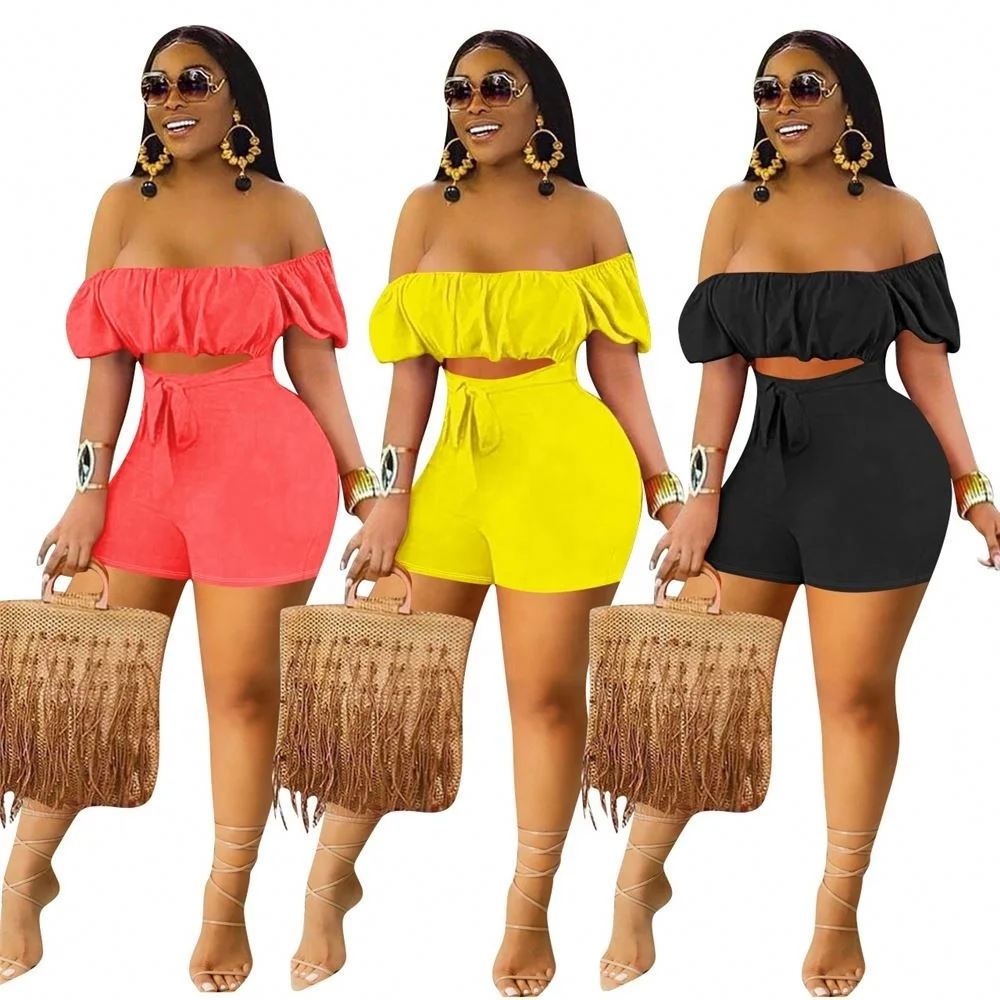 

2021 Womens Elegant bodycon Romper off Shoulder Ruffle Hollow out Shorts with Belt Womens Sexy Bodycon Romper Causalwear