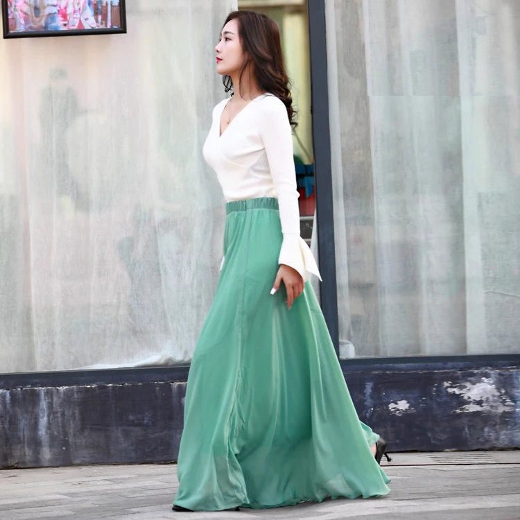 

Factory Price Solid Color Long Skirt For Woman elastic waist boho maxi skirt fashion design women Plus Size long skirt