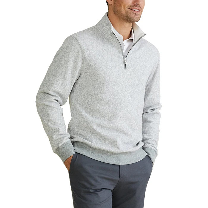 

Wholesale blank turn neck zipper sweater men pullover zipper sweatshirt french terry 1 4 zip jumper, Grey