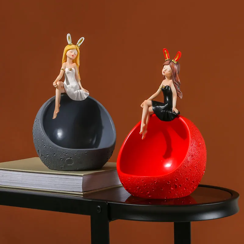 

Nordic creative space rabbit key storage box holder living room dried fruit tray french home decor for home accessories modern, Customized color