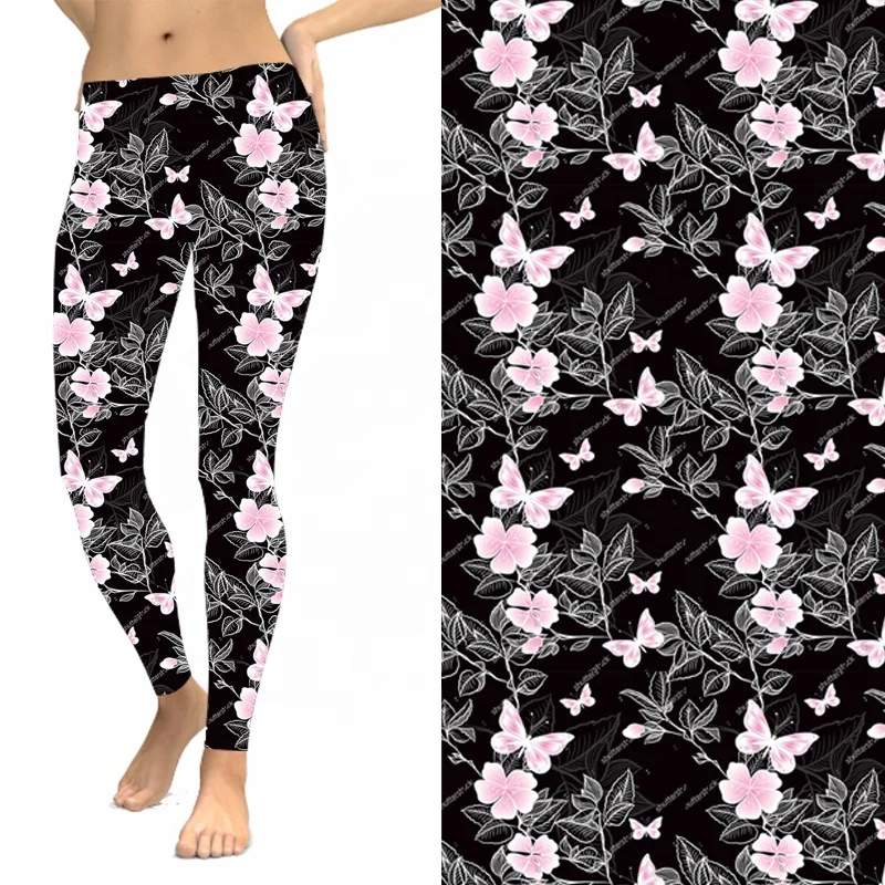 

Elastic Style Women Stretchy Slim Skinny Flower Printed Buttery Soft Leggings, Customized colors