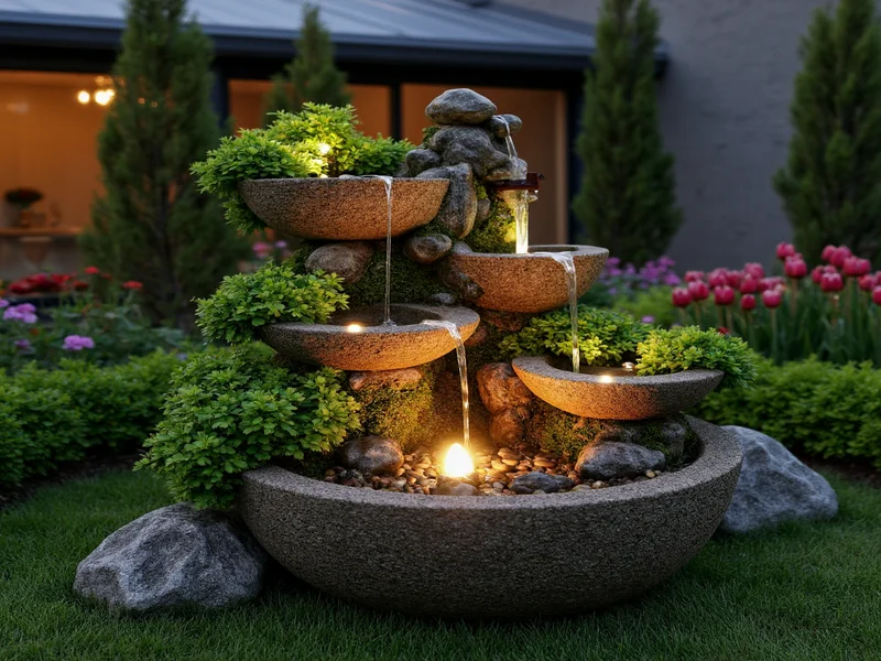 Customized DIY fountain with lighting and plant integration