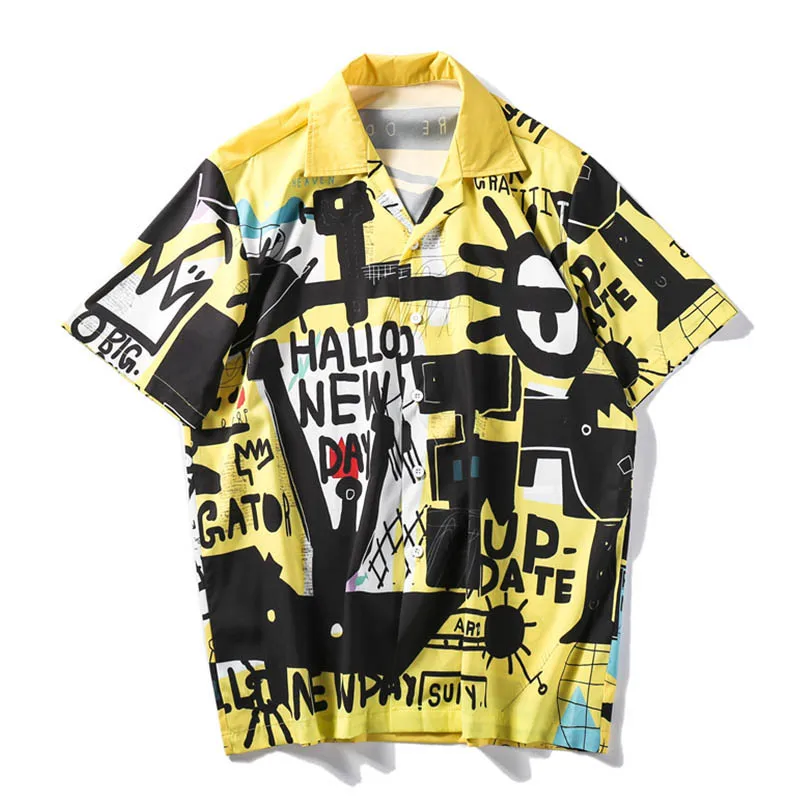

Graffitti Retro Shirts 2021 Summer Street Men's Shirt Short Sleeve Turn-down Collar Vintage Shirts for Men, Custom color