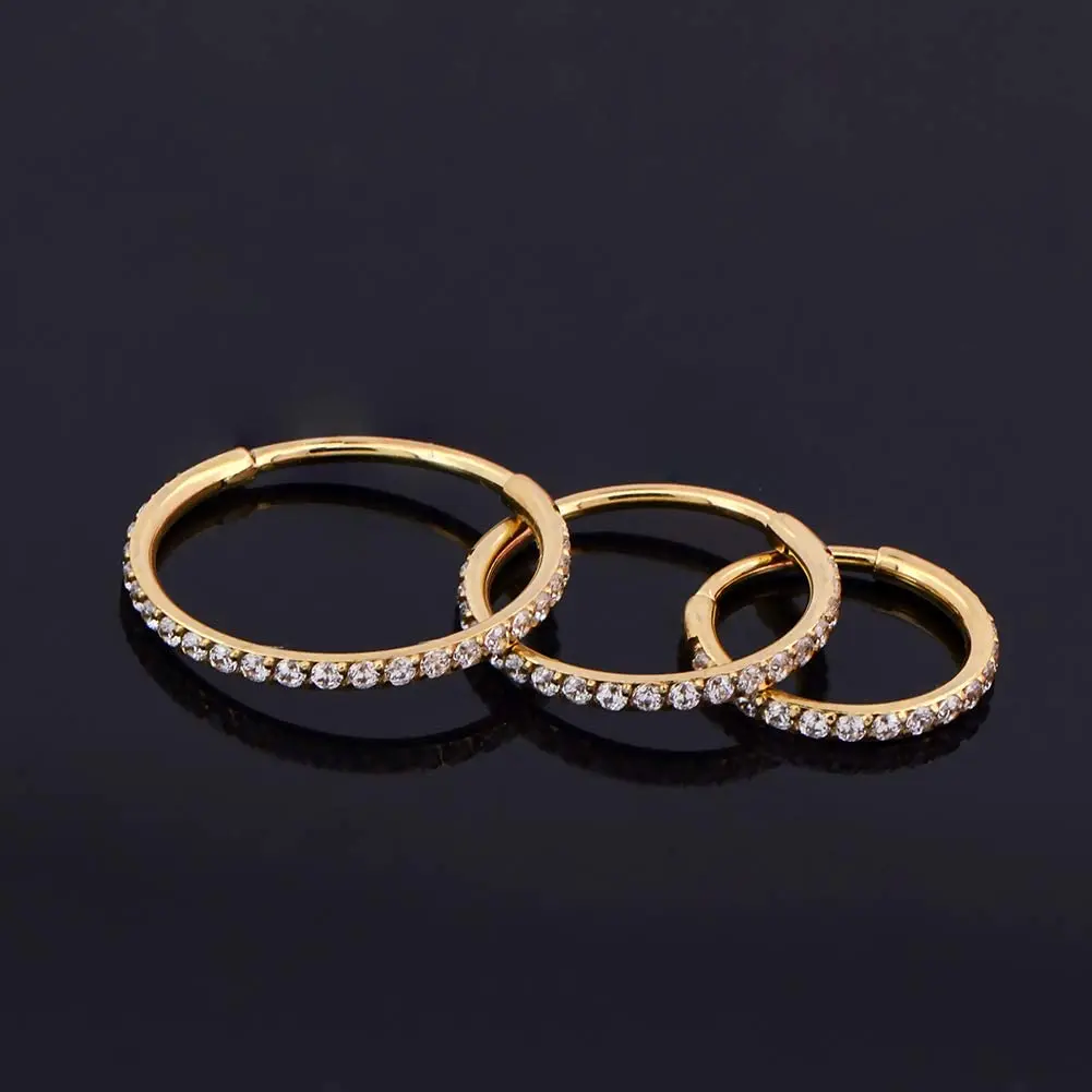 

2023 custom 14KT Solid Gold Nose Ring CZ Set Open Hoop 8MM Nose Hoop Ear Cartilage Piercing Tragus Ring