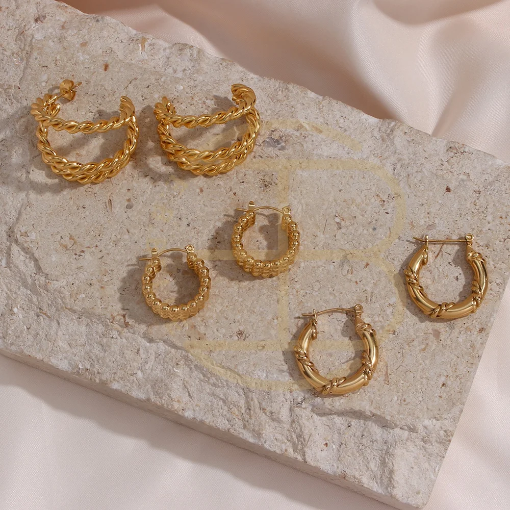 

2021 Unique Hoop Earrings Set Stainless Steel PVD 18K Gold Plated Earrings Wholesale
