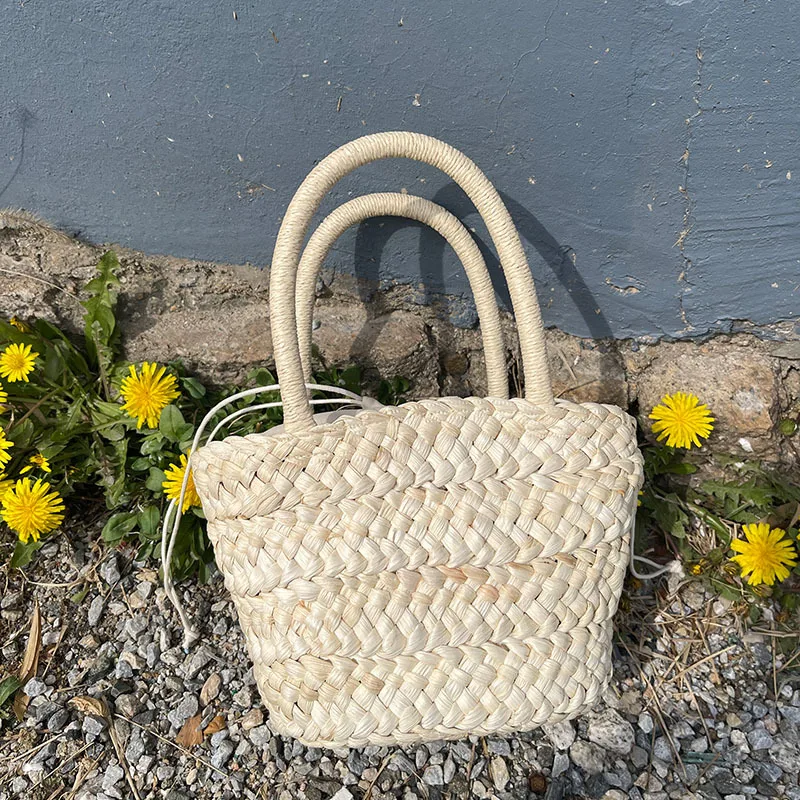 

Women Straw Hand-woven Top-handle Handbag Beach Sea Straw Rattan Tote Clutch Bags Summer Rattan Bag