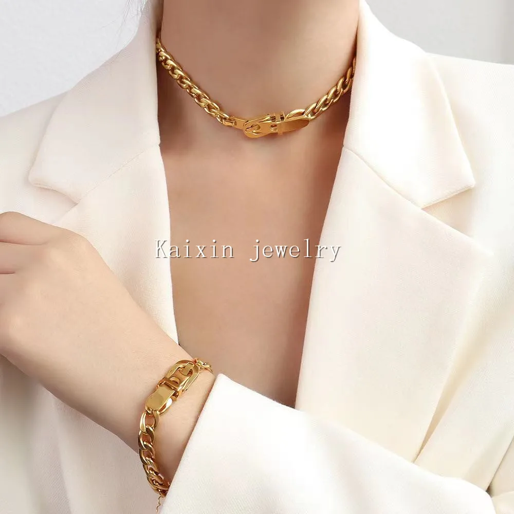 

Fashion style watch strap buckle bracelet women's stainless steel 18K gold accessories set 2021 fashion sisters Jewelry Sets
