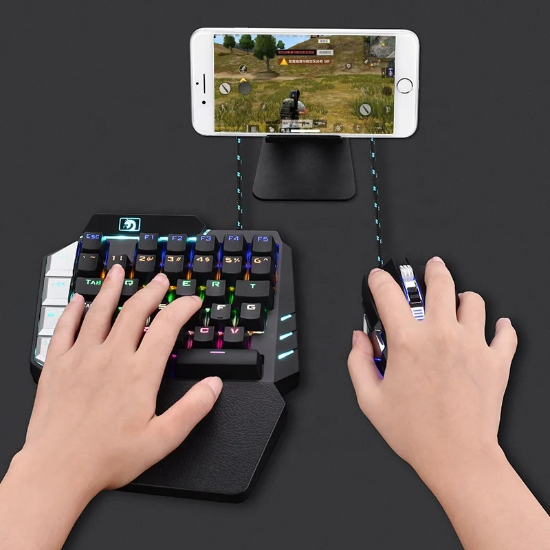 

Multimedia One-Handed Keyboard One-Hand RGB LED Backlight Portable USB Cable Mini Gaming Keyboard for mobile game, Black