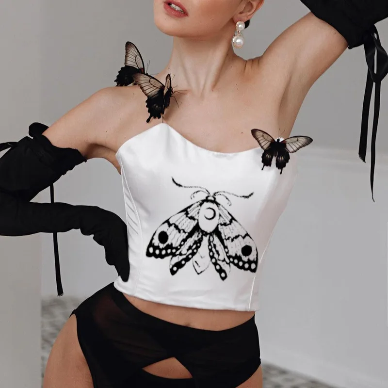 

Butterfly Print Fashion Woman Blouse Casual Latest Shirts Designs For Women Short Sleeve Tight Crop Tops, Picture