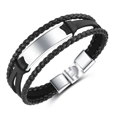 

Men Women Customized ID Bracelet Official or Sport Wristband Braided Leather Identification Bracelets Bangle,Length 20CM
