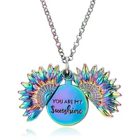 

Personalized Latest Lover Gift Mix Colour You Are My Sunshine Open Sunflower Locket Pendant Necklace Jewelry For Women
