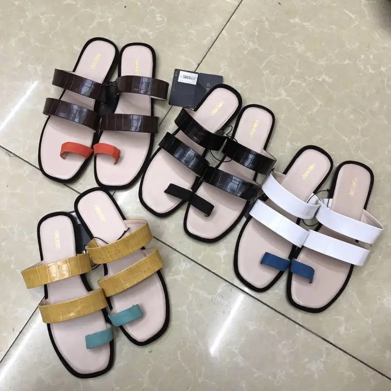 

2021 Europe & American summer fashion patchwork color women simple leisure outdoor flat sandals slippers, Black, white, yellow, brown