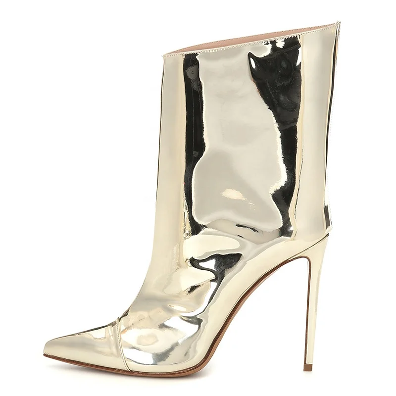

New Fashion Plus Size Women Pump Heeled Ankle Boots Silver Stilletto Boots Heels Shoes