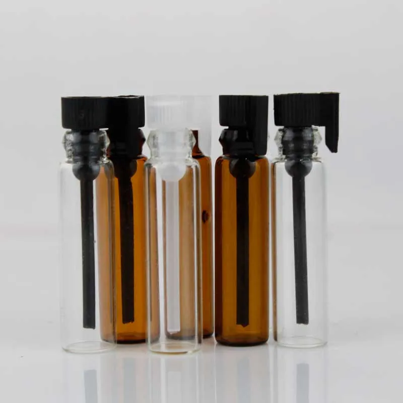 

1ml 2ml 3ml Mini Clear Amber Perfume Vials Glass Sample Tester Bottle with Black Lids