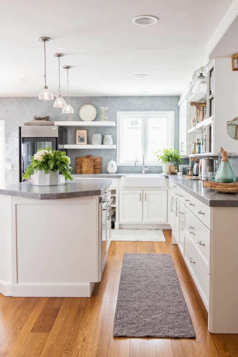 Kitchen with ruggable mat installed