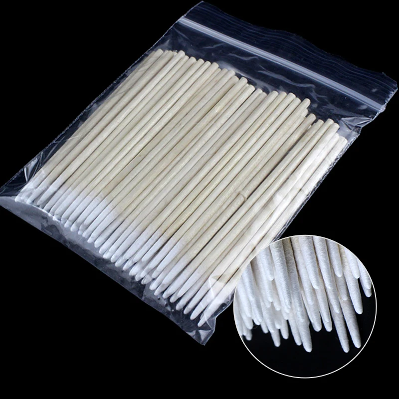 

100Pcs/bag Nail Wood Cotton Swab Clean Sticks Buds Tip Wooden Cotton Head Remover Tool