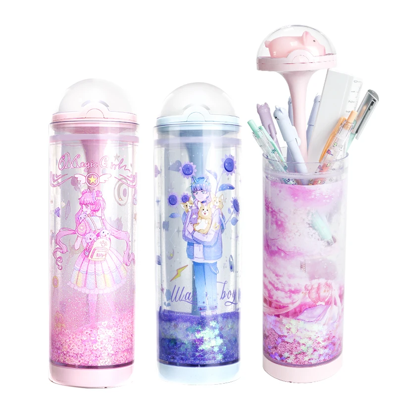 
Newmebox factory wholesale quicksand transparent tumbler pencil case creative lifting pencil box 