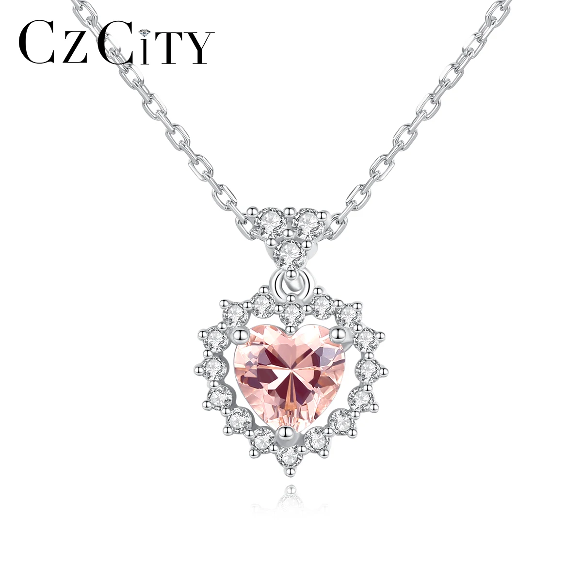 

CZCITY Customize Hawaiian 925 Chain Link Heart Necklace White Gold Plated 925 Silver Women Accessories