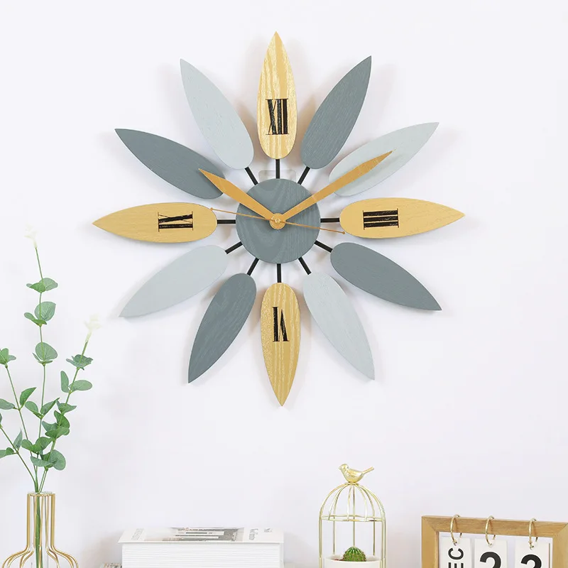 

Nordic wooden tree leaf shape simple modern wall clock for decor 2