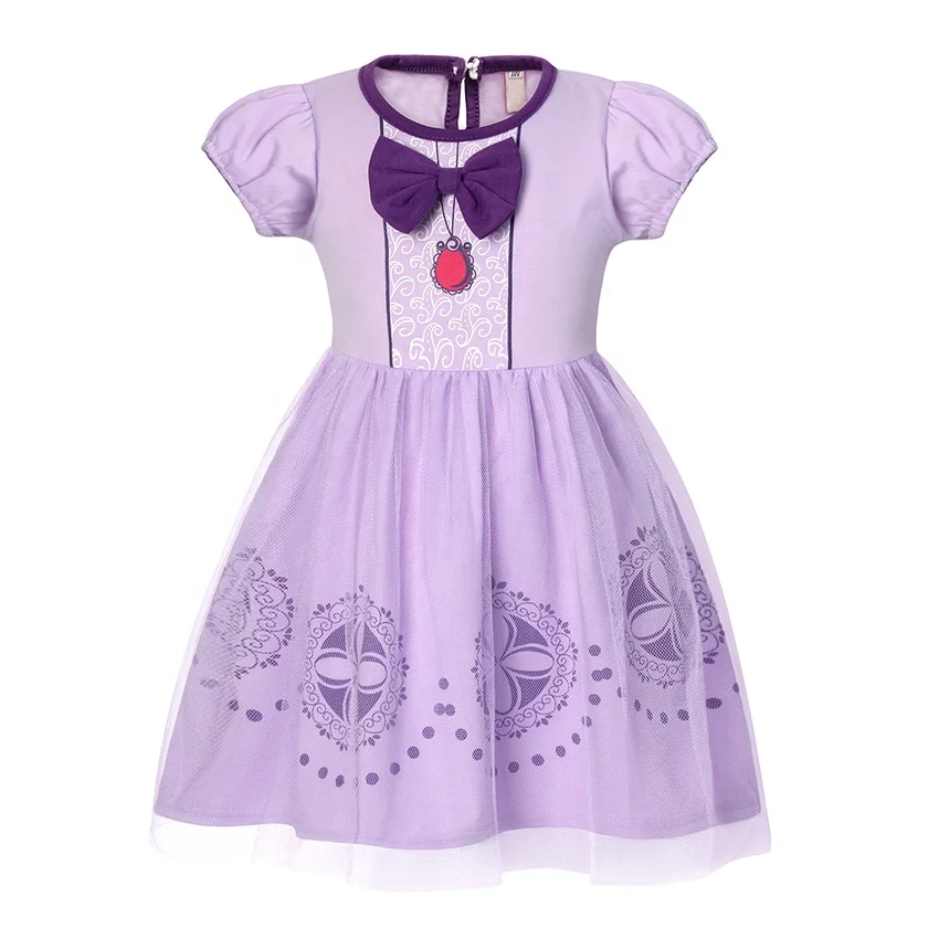 

Top Sell Girls Party Dresses Purple Short-Sleeved Bow Mesh Snow White Sophia Princess Dress