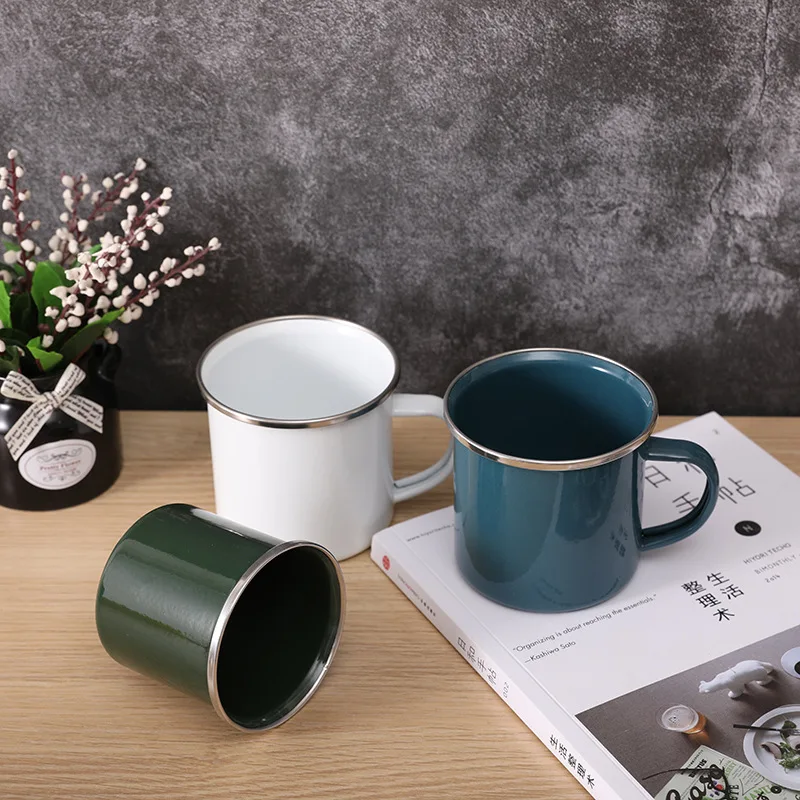 

Best Selling Coffee Cup Enamel Mugs/ Enamelware Percolator Coffee Tea Cup With Lid And Handle, As picture