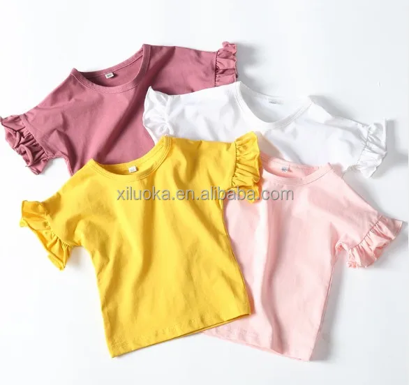 

New Design Hot Sale High Quality Solid Color Cotton Short Sleeve Shirt Girl Clothing, As picture