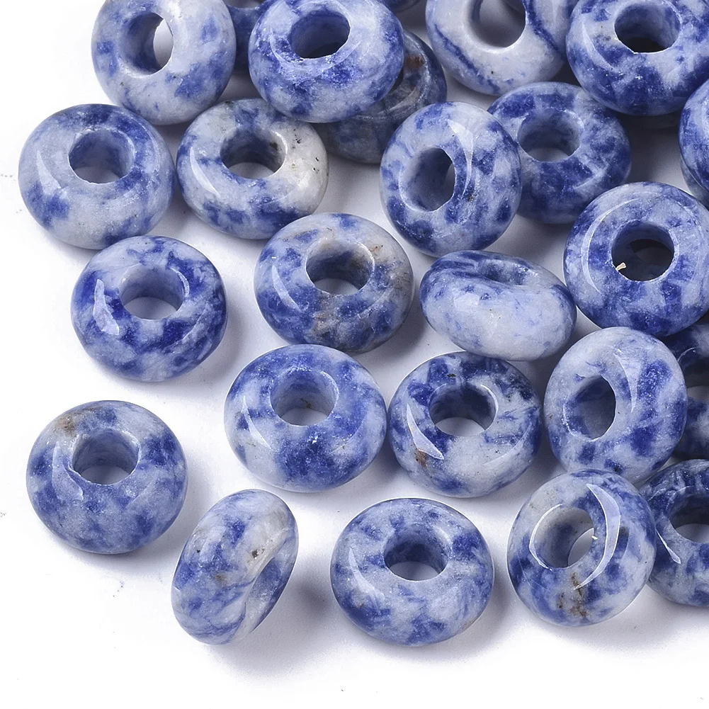 

PandaHall 10mm Rondelle Natural Blue Spot Jasper Large Hole Beads