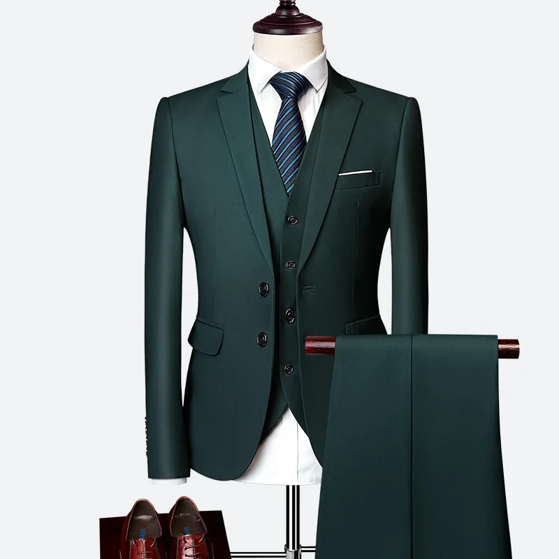 

Costume Homme Three Pieces Coat Pant Official Men'S Slim Fits Suits Green Turkish Mens Wedding Suit For Men, 15 colors