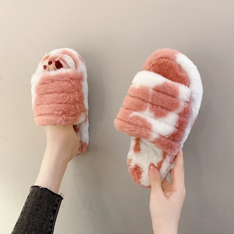 

Wholesale High Quality Tie Dye Pink Fur Bedroom Fluffy House Slides Slippers, Black,colorful,light pink,rose pink,beige