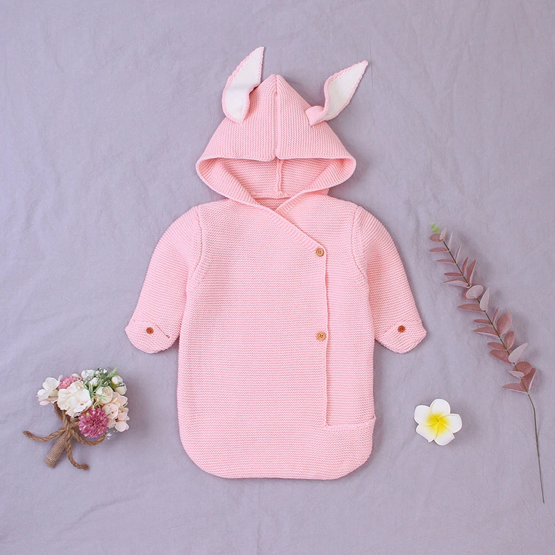 
Rabbit Animal Folded Cuff Knitted Outfit Envelope Baby Sweater Sleep Sack 