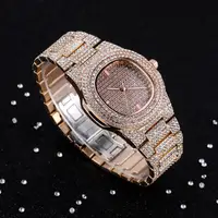 

Hip Hop Iced Out Gold Color Watch Quartz Luxury Full Diamond Round Watches Mens Stainless Steel Wristwatch Gift