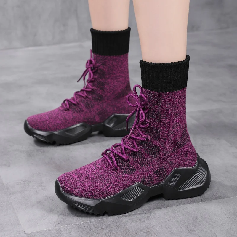 

Fashion Casual Black Platform Sock Boots Women Slip-on Lightweight High Top Sneakers Women Socks Sneakers zapatos de mujer