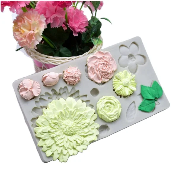 

Customed Plant Pattern Sun Flowers Rose Leaves Silicone Tray Mold, Grey