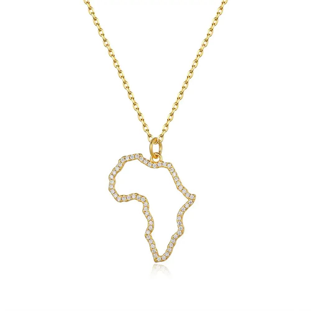 

18K Gold Plated Sterling Silver Jewelry Africa Map Necklace for Men, Platinum/gold/rose gold