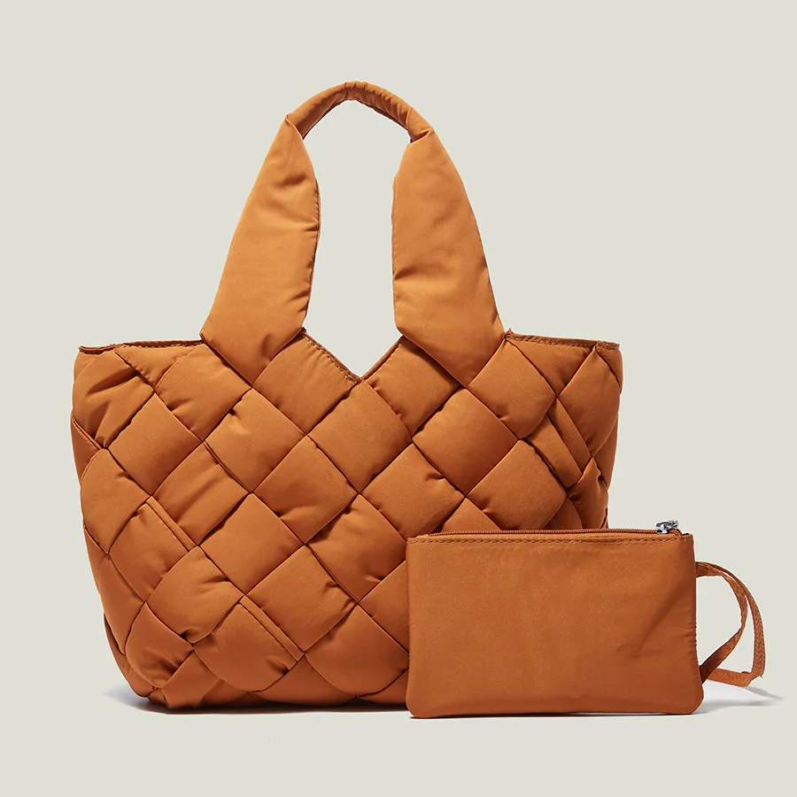 

2022 HONOUR ME High Quality Puffer Woven Shoulder Bag Weave Tote Bag Puffer Women Handbags