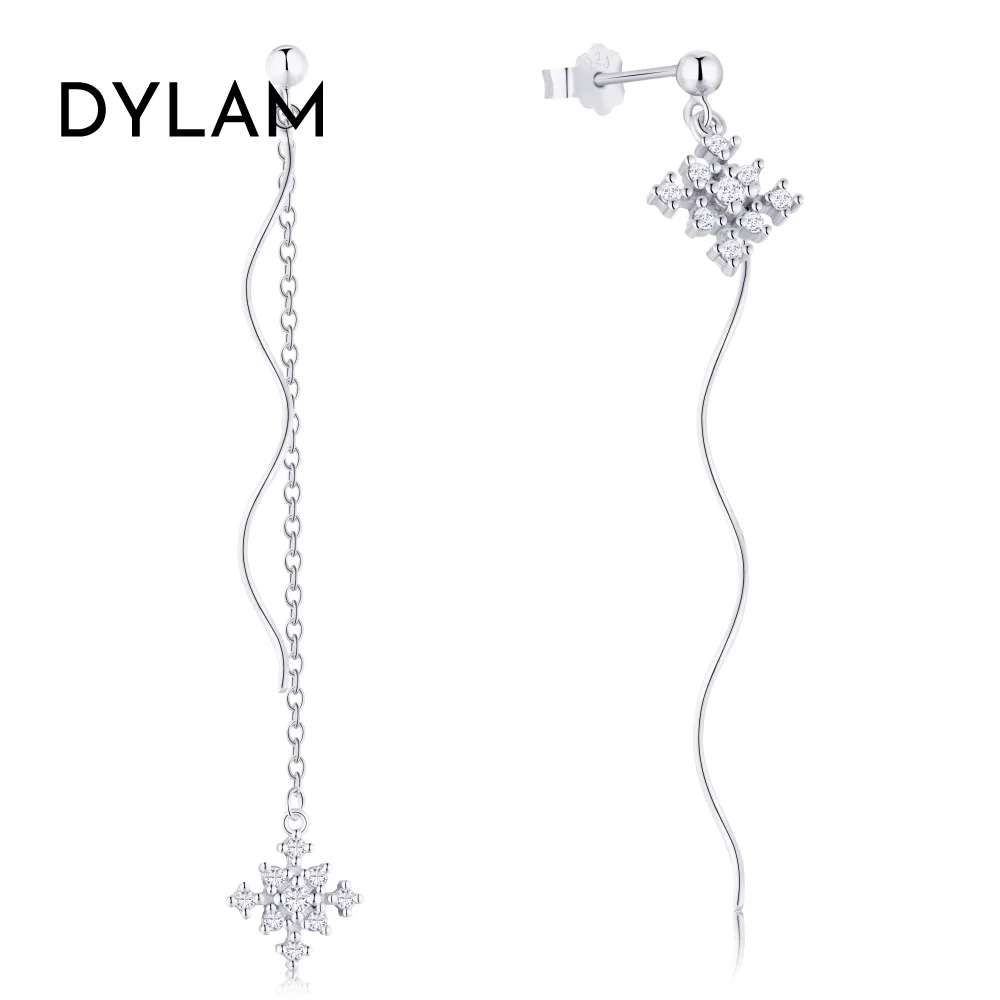 

Dylam Earring Dangler Eardrop Stud Earring S925 Silver Simple Zircon Snowflake Ear Line Cute Sweet Asymmetrical Snowflake