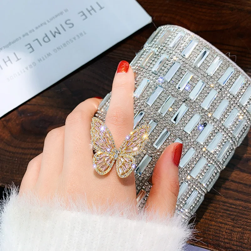 

cubic zirconia butterfly finger crystal adjustable rings women jewelry