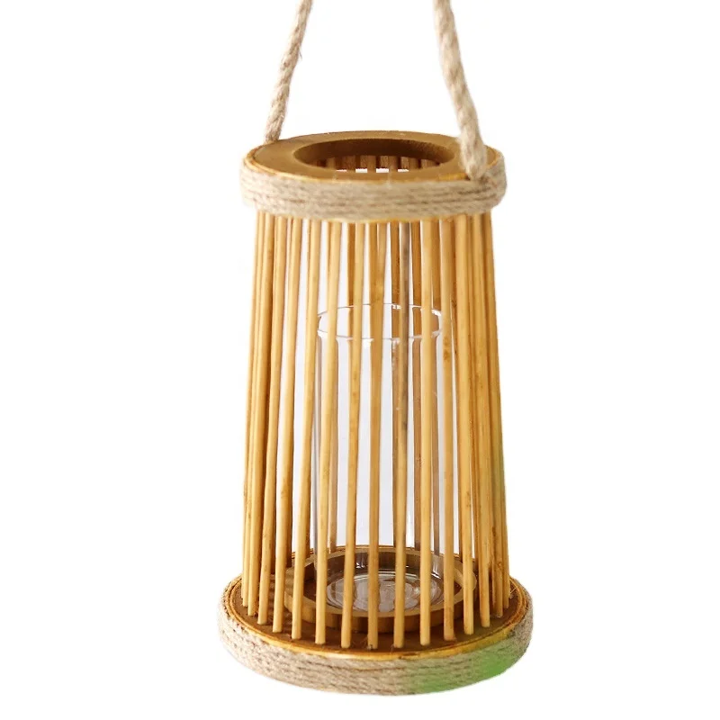 

Simple Modern Style Wicker Rattan Hemp Rope Wooden Windproof Lantern Courtyard Decoration Candle Stand Wood