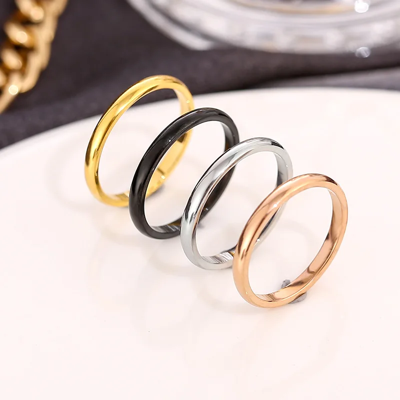 

HOGNTONG Factory Outlet Amazon Explosive High-end Pure Glossy Simple 18K Gold Plated Titanium Steel 2mm Spherical Ring, Picture shows